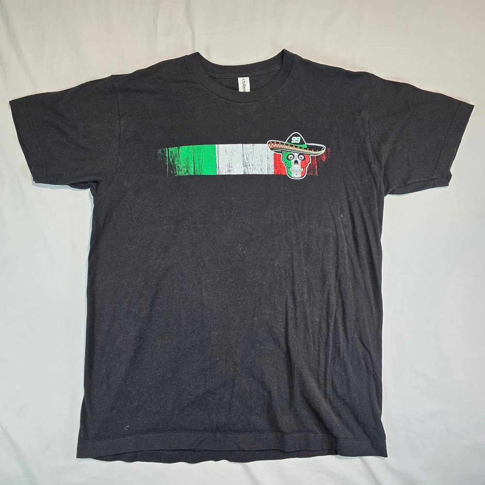 NASCAR Daniel Suarez 99 Tultex Black T-Shirt Mens Large Mexico Flag Sugar Skull